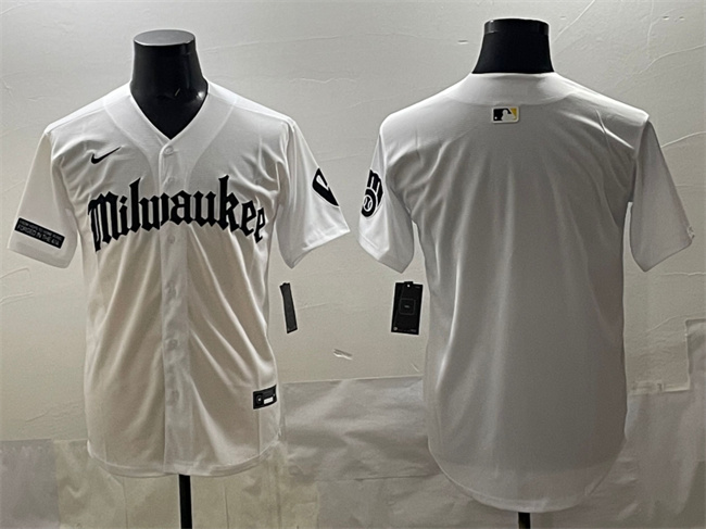 Men's Milwaukee Brewers Blank White 'Gothic 414 Shadows Edition' Vapor Premier Limited Stitched Jersey Men's Milwaukee Brewers Blank White 'Gothic 414 Shadows Edition' Vapor Premier Limited Stitched Jersey